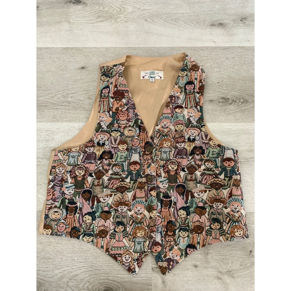 Orvis Tapestry Vest Womens Medium People of the World Novelty Print Vintage